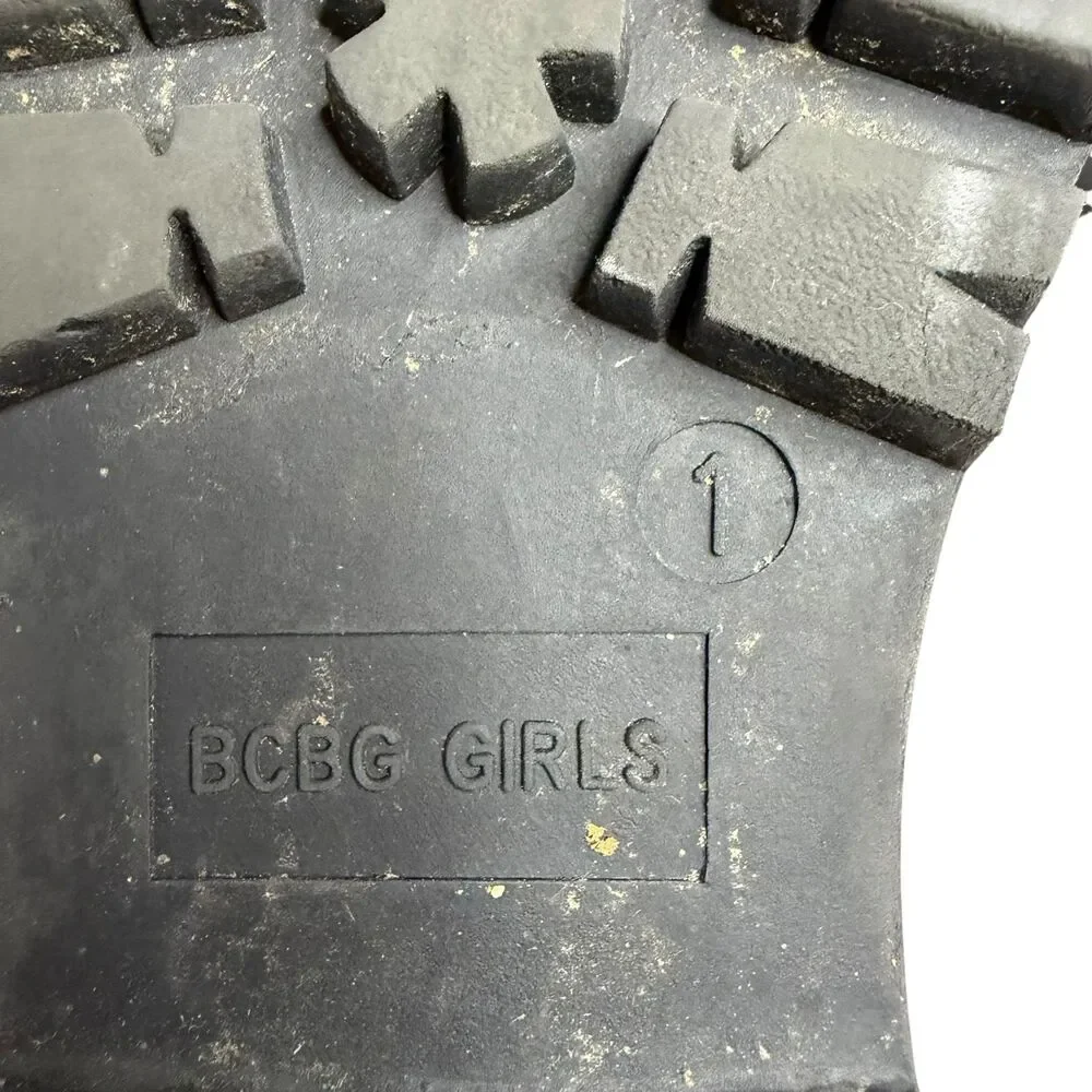 BCBG Girls Combat Boots Faux Leather Logo Stud Lace Up Lug Sole Big Girl 1